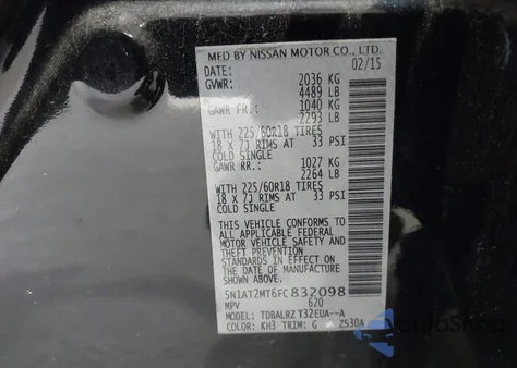 2015 Nissan Rogue Sl from USA, damaged, VIN 5N1AT2MT6FC832098